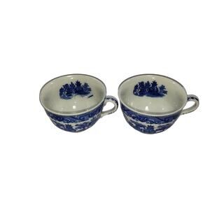 Vintage Set of 2 Blue Willow Porcelain Tea Cups Made in Japan